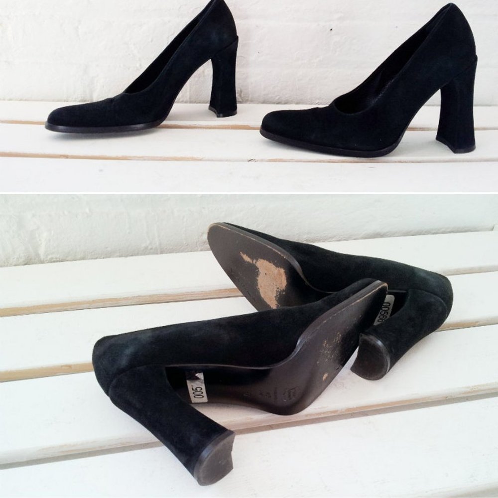 Vintage 90s Black Suede Pumps - Picture 7 of 7